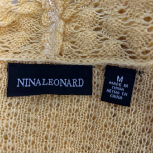 Nina Leonard Bright Yellow Lace Mesh Trim Open Drape Cardigan Sweater Size M - Picture 4 of 7